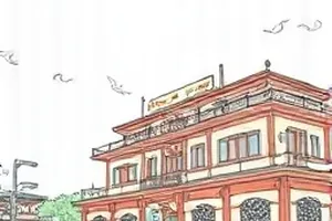 旧巷广播中挂在墙上的喇叭与缠绕电线
